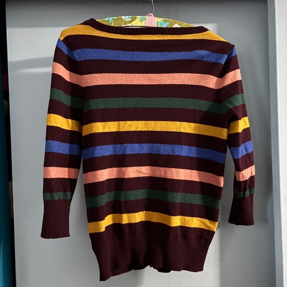 Modcloth Maroon Striped V Neck Cardigan Sweater - Picture 3 of 5
